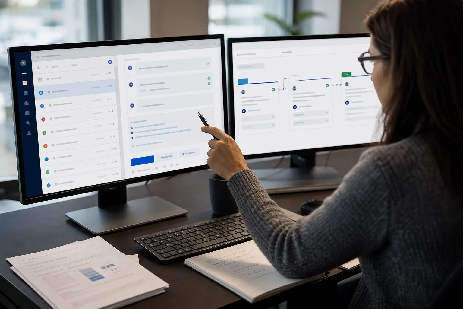 Operations professional using an AI assistant to review and automate workflows